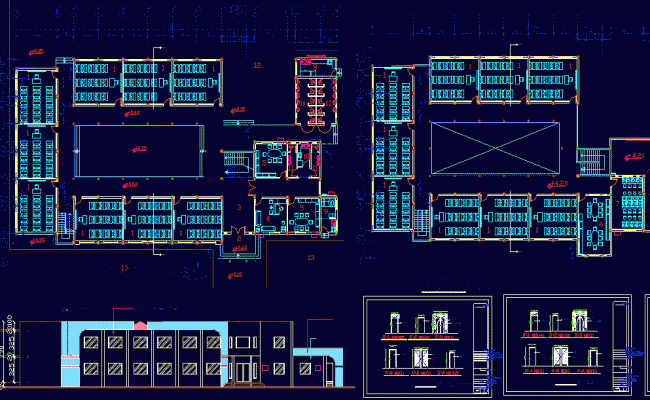 School DWG Design Layout Showing Classrooms, Corridors, and Offices