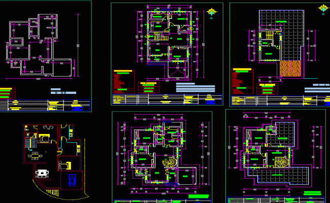 Bungalow DWG Design Showing Floor Plan, Sections, and Elevation