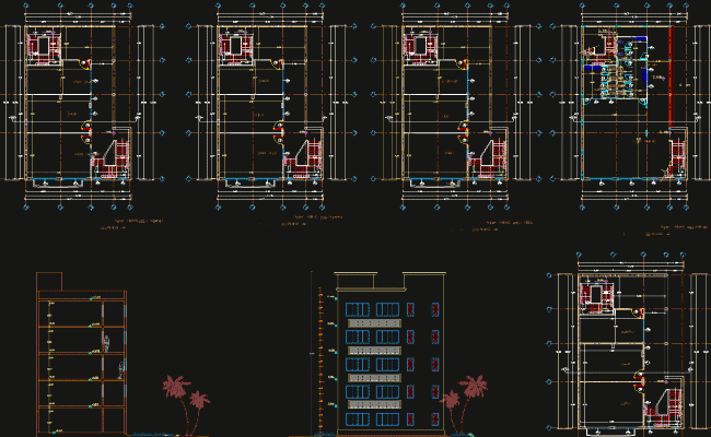 School design elevation, section plan, and layout plan are provided.