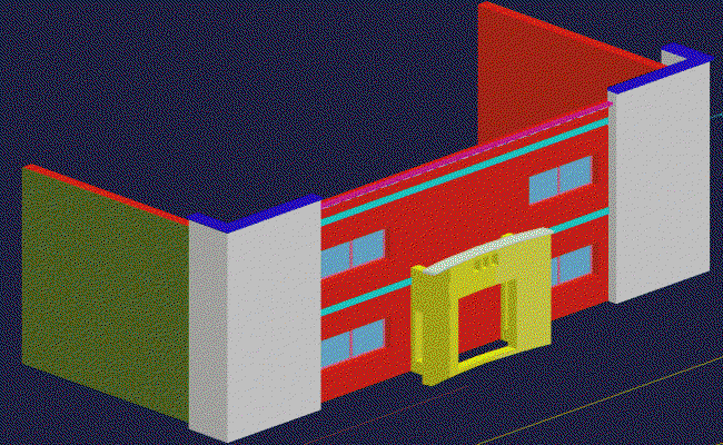 3D School Elevation DWG Drawing for Exterior and Facade Design