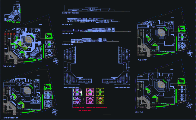 Cultural Center Floor Plan and Elevation Layout in CAD Drawing File