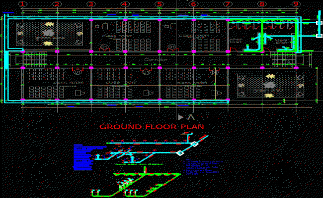 Standard School Layout and Architectural Design in AutoCAD DWG File
