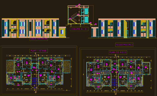 Twin Bungalow CAD DWG Design Layout with Rooms and Corridors