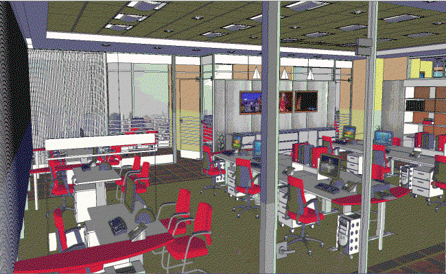 3D Office Interior Floor Plan DWG CAD Layout Drawing for Workspace