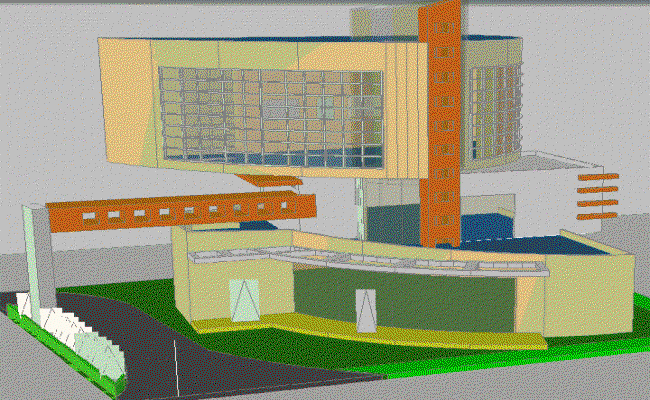 Modern Bank Building 3D Elevation Designs With Glass Facade.