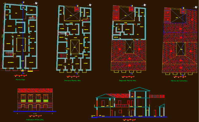 Colonial House Beautiful Design Drawing in Detailed CAD DWG File