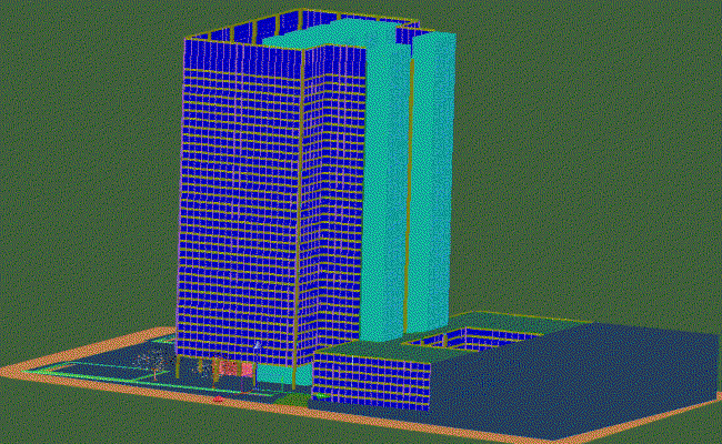 3D Commercial Building Elevation with CAD Drawing in DWG File
