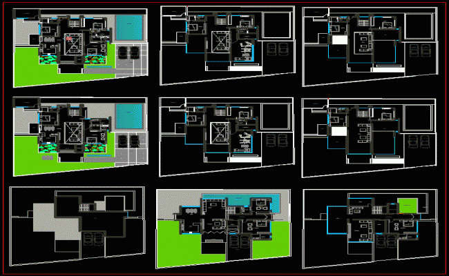 AutoCAD 2D Drawing of G plus 2 House Plan with Modern Swimming Pool