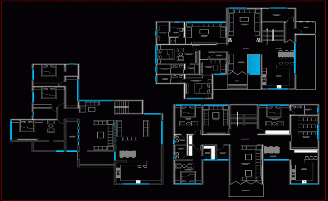 CAD 2D Layout of G plus 2 House Plan Design for Residential Project