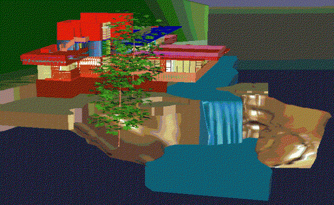 3D Falling Water House DWG Design Drawing File with Floor Layout