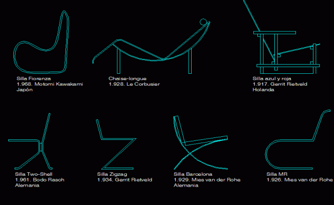 Famous Architects Chairs CAD Blocks for Interior and Design Projects