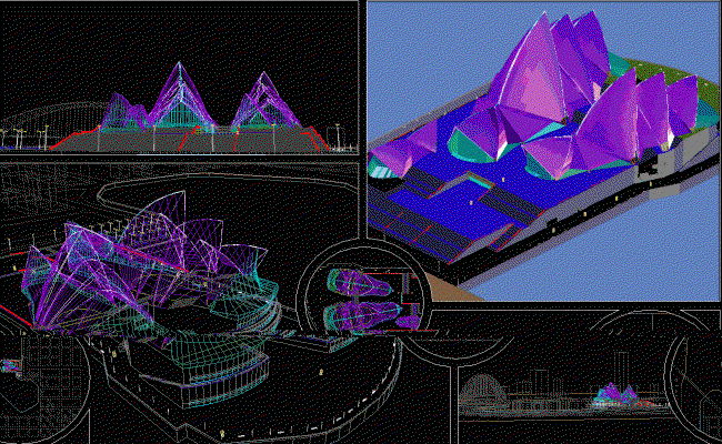 Sydney Opera House DWG – Detailed Architecture, 3D View, and Elevation