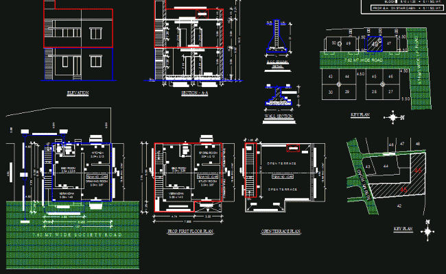 Bungalows Detailed CAD Plan in DWG Drawing File for Architects