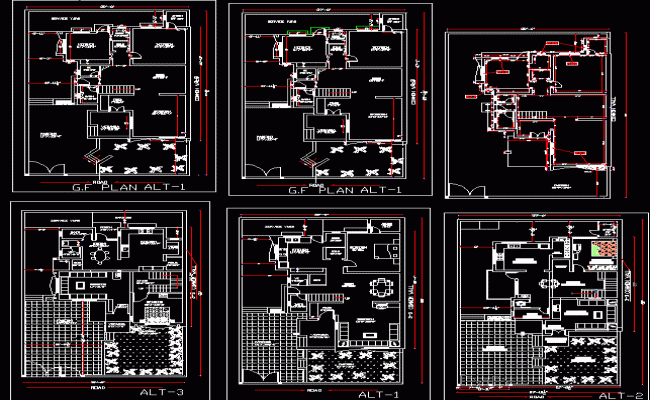 Six 2BHK Single Storey House Layouts DWG File for Residential Use