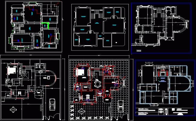 2D DWG Layouts of Single Storey 2BHK House Plans for Interiors