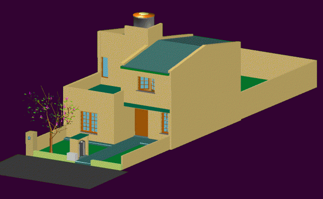 3D Small House Elevation AutoCAD DWG Drawing for Home Design