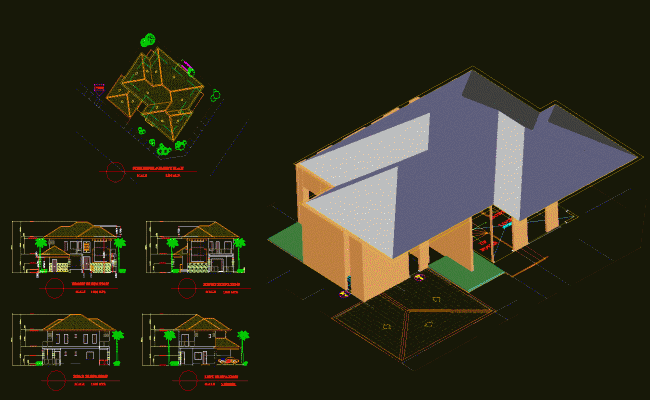 2D and 3D Residence House Elevation DWG CAD Drawing File Download