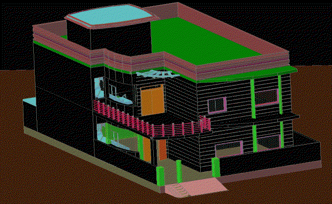 G plus 1 3D Modern Bungalow Elevation DWG CAD Drawing Available