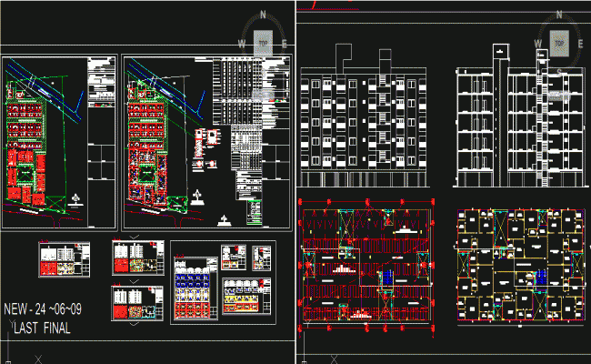 2BHK and 3BHK Five Storey Modern Apartment AutoCAD Drawing Design