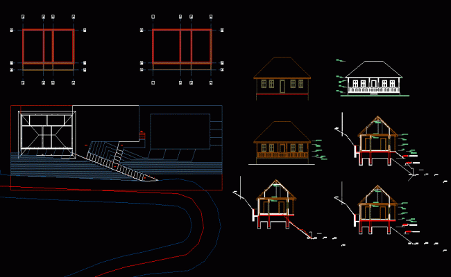 Small Single House Floor Plan and Elevation in AutoCAD DWG File