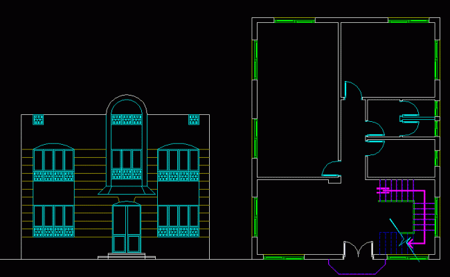 Simple House Floor Plan and Front Elevation Design in DWG File