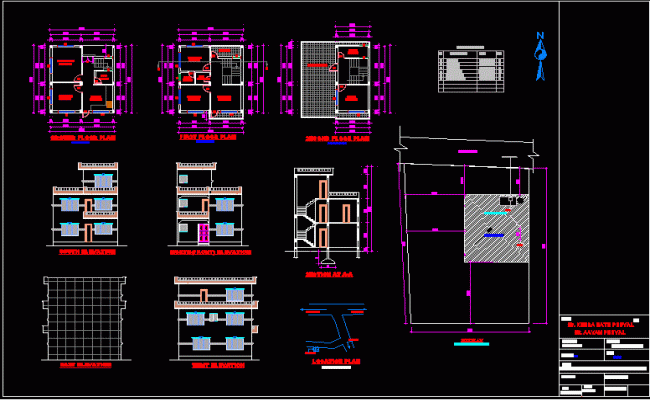 G plus 2 Residential House Floor Plan 2D Elevation in CAD File