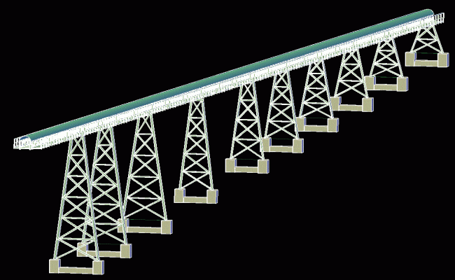 3D Bridge Structural Elevation Layout in AutoCAD Drawing File