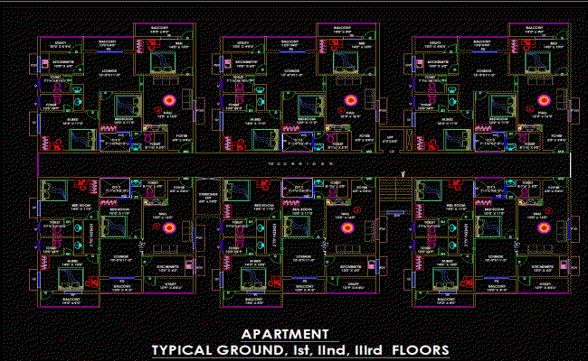 3 BHK Apartment Floor Plan Design Layout in AutoCAD DWG File