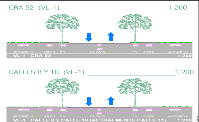 Urban Street Cross-Section Plan in AutoCAD DWG Format