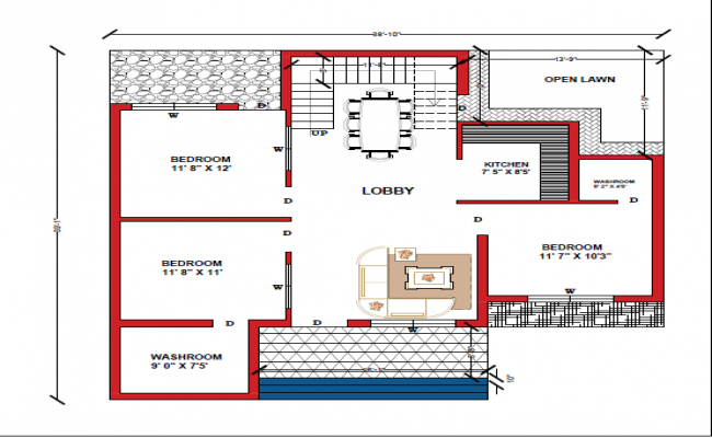 Villa Plan Drawing 38 X 39 Feet Plot Size