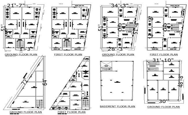Various Multi Ground and First Floor Plans AutoCAD DWG File
