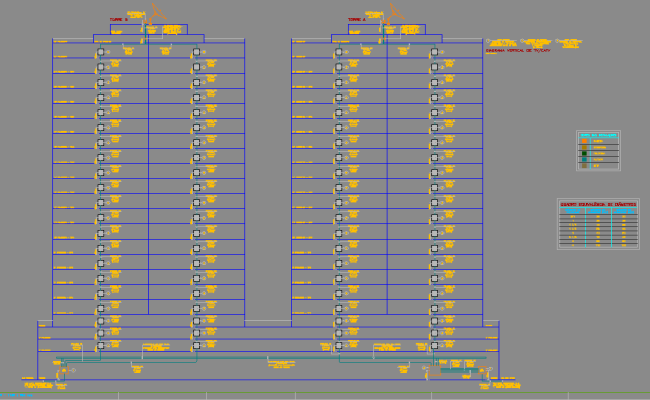 Vertical Plumbing Riser Layout for Twin Towers in DWG File