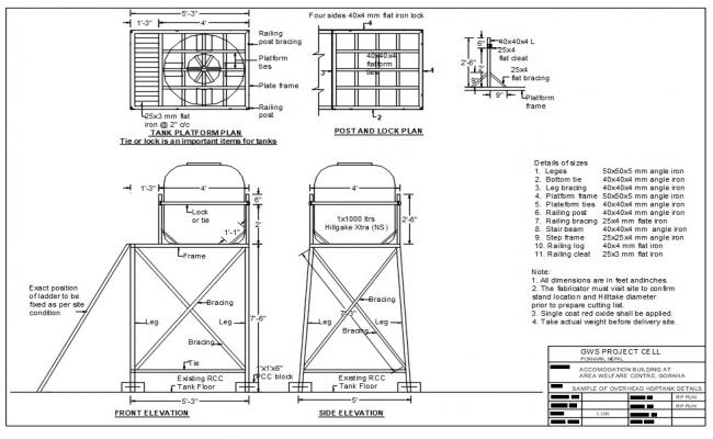 Water Tank Stand CAD Drawing for Structural Design and Planning