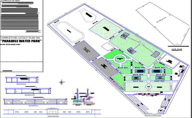 Water Park Site Plan with Pool and Section DWG CAD File
