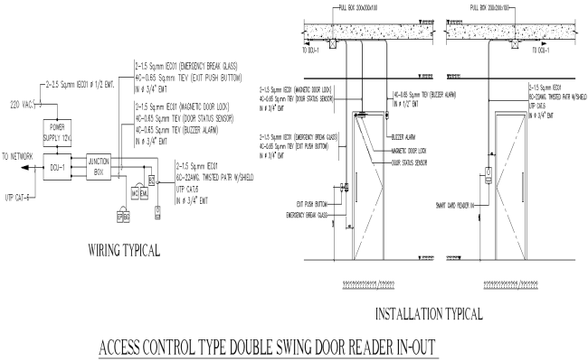 Wiring & Installation for Double Swing Door DWG | Cadbull