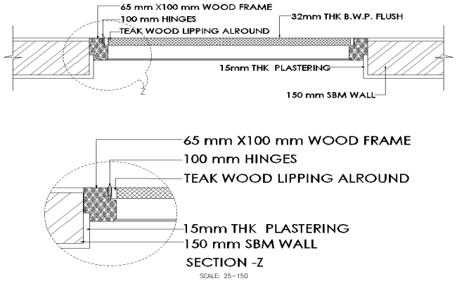 Wood frame with teakwood lipping all round dwg autocad drawing . 