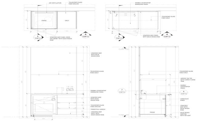 Working drawing for kitchen cabinet detail DWG AutoCAD file