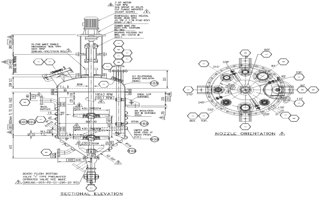 AutoCAD Working Drawings of Nozzle Orientation with Details