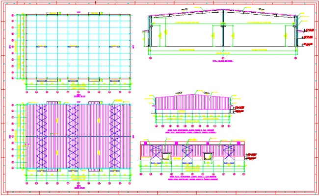 Industrial Building AutoCAD Drawing with Plans and Structural Details