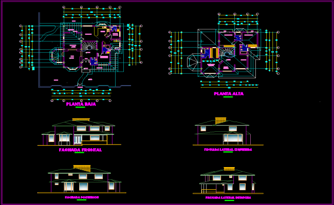 Bungalow Design CAD Drawing with Floor Plans and Elevation Views