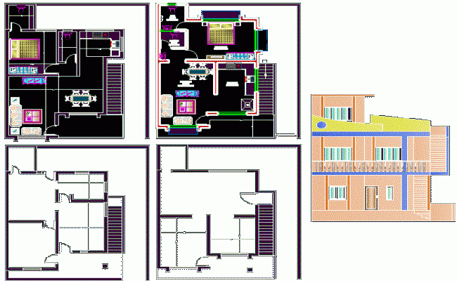 Detailed G Plus One Home Elevation with Interior AutoCAD File