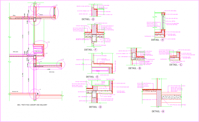 AutoCAD Balcony and Canopy Section DWG with Detailed RCC Drawings