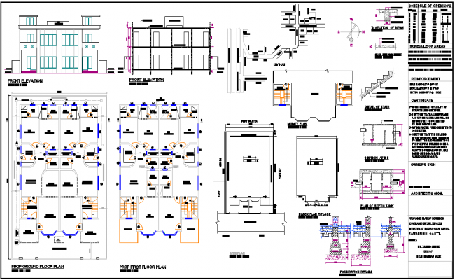 Residential Building CAD Plan with Elevation and Structural Details