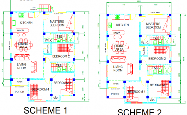 Two Story Residential AutoCAD DWG Drawing with 4BHK Floor Layout