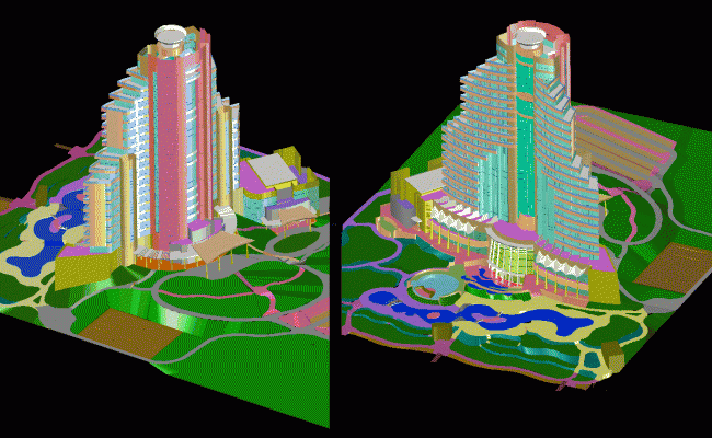 3D Hilton Hotels and Resorts AutoCAD drawing with full layout plan