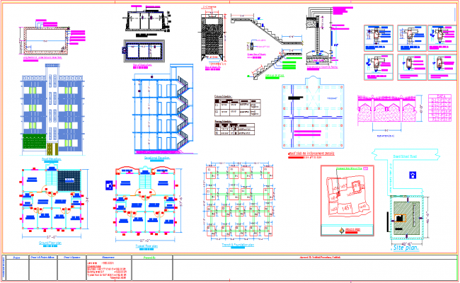 Four Story Residential Building AutoCAD Drawing with Full Details
