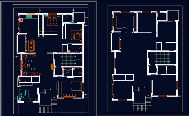 Interior Design of Two-Storey House CAD Drawing with Layouts