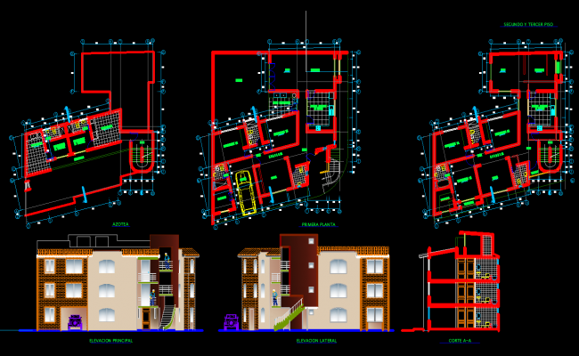 Apartment Building AutoCAD DWG File with Detailed Floor Plan