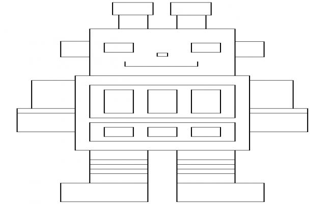 Robot Line Drawing Plan with Geometric Body Shape and Panel Details