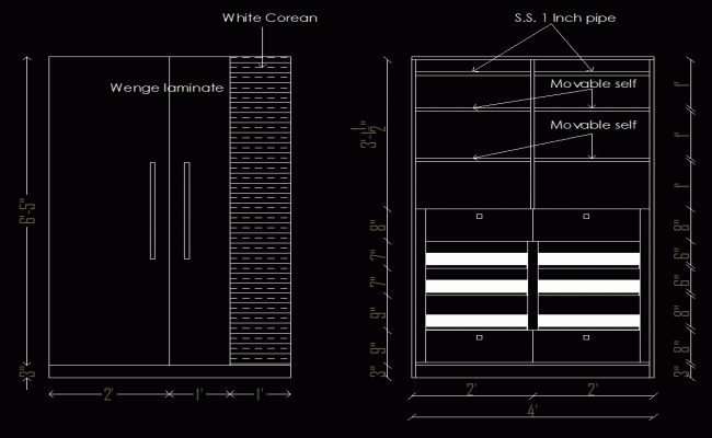 2 Door Cupboard CAD Drawing for Interior and Furniture Design